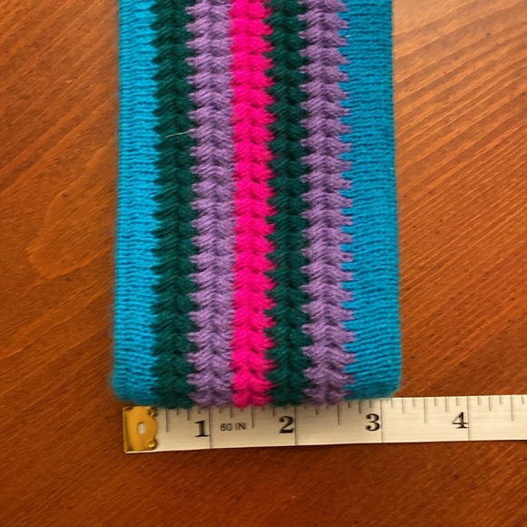 Vintage 80s Headband Handmade Knit Ski Teal Fushsia Unisex - Picture 4 of 4